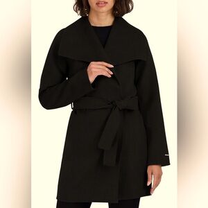 TAHARI Women's Ella Lightweight Double Face Wool Wrap Coat with Tie Belt M NWT